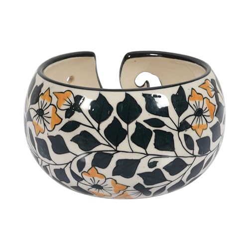 Image of WG inc Ceramic Yarn Bowl for Crochetting, Stoneware Handmade Floral Yarn Ball Holder for Tangle Free Knitting - Yarn Storage Bowl - Perfect for Crochet Accessories & Supplies