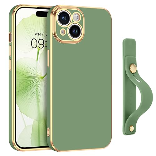Coque pour iPhone 15 en TPU galvanisé vert matcha haut de gamme avec support chic