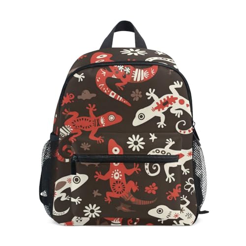 Niigeu Afrikanische Tradition Gecko Eidechse Kinderrucksack mit Brustgurt Mini Kinder Rucksack für Mädchen Jungen Kleinkind Schultasche für 2-7 Kindergarten Schul