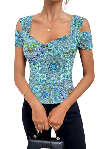 Image of Blingfit Cold Shoulder Tops Summer Tunic Shirts for Women T Shirts V Neck Short Sleeve Casual Tees Blouses 2026
