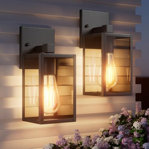 Outdoor Light Fixtures Wall Mount Waterproof Front Porch Lights Modern Exterior Lighting Fixtures with E26 Socket Black Wall Sconces Lantern Lamp Outside Lights for House Garage Patio (2 Pack
