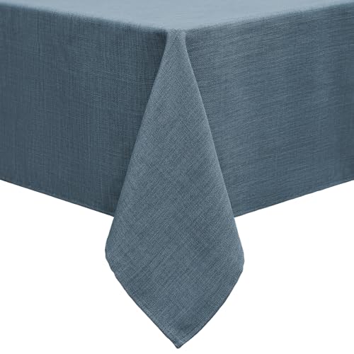 Smiry Nappe lin lavable effet lotus rectangulaire 140 x 300 cm - Nappe en lin imperméable - Anti-taches - Bleu