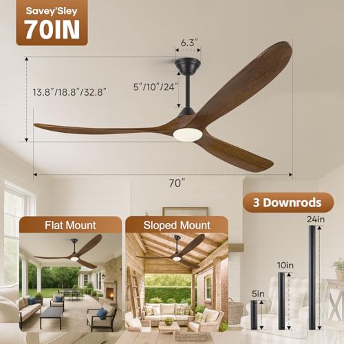 70 Inch Wood Ceiling Fan with Light and Remote, Farmhouse 3 Blade Propeller by Savey'Sley - Used condition - Image 7