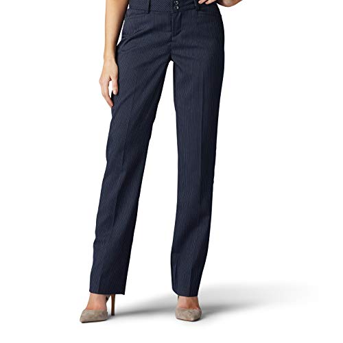 Lee Women's Secretly Shapes Regular Fit Straight Leg Pant, Imperial Blue Dotted Stripe, 10