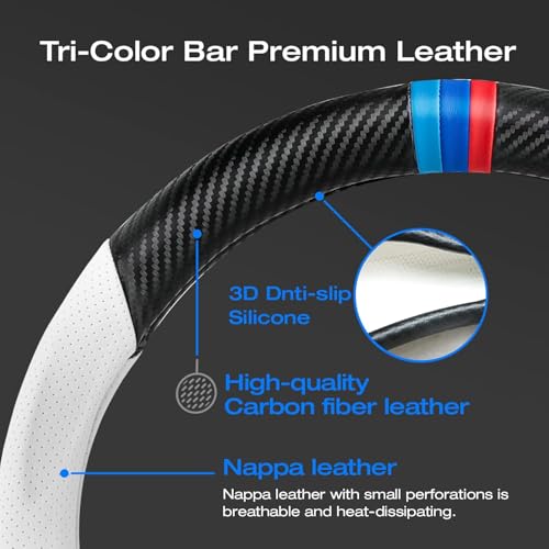 Image of Steering Wheel Protector Sport Carbon Fiber Design, Non-Slip & Breathable & Odorless, Universal Fit Steering Wheels, Leather Car Steering Wheel Protector (C-20)