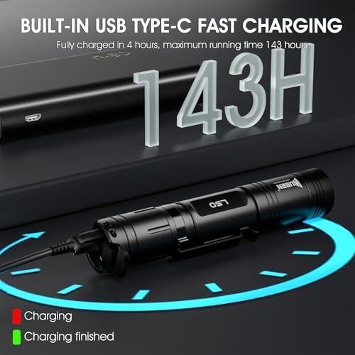 WUBEN L50 Flashlight 1200 High Lumens Tactical Flashlight Pocket Rechargeable Flashlight IP68 with 5 Mode Flash Light, LED Tail Switch Flash Light for Emergencie Camping Home Inspection Repair