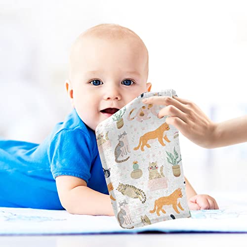 Image of vvfelixl Baby Washcloths Cotton Funny Cats Cactus Baby Muslin Washcloths Soft Baby Face Towel for Newborn Infants Baby Wipes, 11.8 X 11.8 Inch, 3 Pack