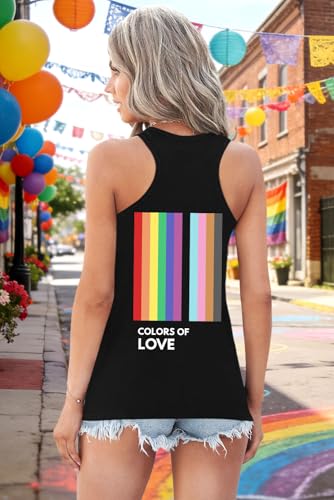 Image of Ithalt Pride Tank Top for Women LGBT Rainbow Flag Shirt Love Heart Graphic Tee Lesbian Gay Pride Sleeveless Vest