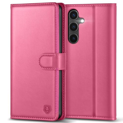 Coque Samsung S25 5G rose vif Kuafcase avec porte-cartes et béquille intégrée