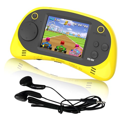 EASEGMER 16 Bit Kids Handheld Games Built-in 220 HD Video Games, 2.5 Inch Portable Game Player with Headphones - Best Travel Electronic Toys for Toddlers Age 3-10 Years Old Children (Blue) (Yellow)