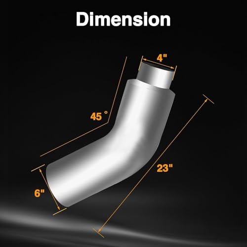Image of 4 Inch Diesel Exhaust Elbow Tip 304 Stainless Steel Polished Exhaust Pipe Elbow 4 inchInlet to 6 inch Outlet 23 inch Overall Long Side Exit Exhaust Tip Compatible with Pickup Truck