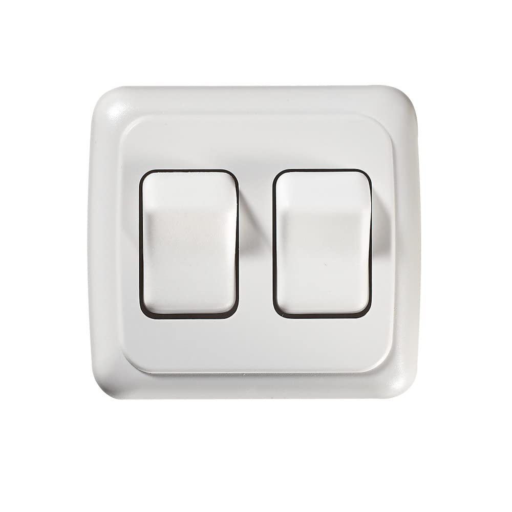 RV Designer S533, Contoured Wall Switch, Includes Base and Bezel, On / Off, Double, White, DC Electrical