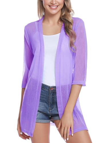 Image of iClosam Women Casual 3 /4 Sleeve Sheer Open Front Cardigan Sweater Kimono