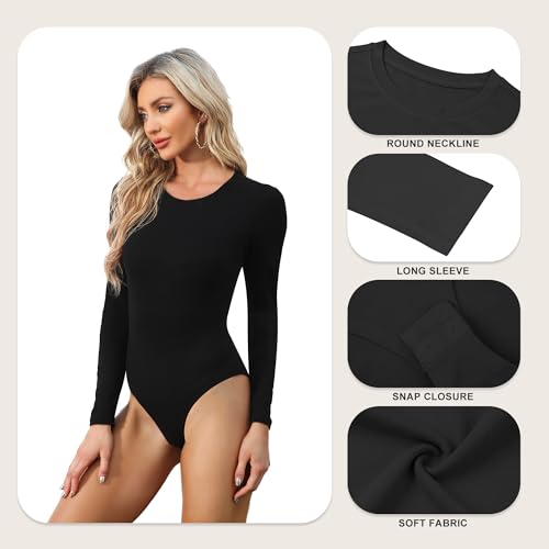 CE' CERDR 4/5 Pack Long Sleeve Bodysuit for Women Round Neck Casual Stretchy Basic Shirts Crew Neck Body Suits Tops3