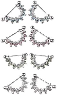 4 Pairs Skull Head Cluster Dangle Nipple Shield 16g Mamilo Ring Body Jewelry