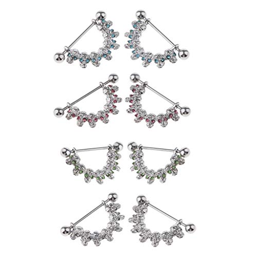 4 Pairs Skull Head Cluster Dangle Nipple Shield 16g Mamilo Ring Body Jewelry