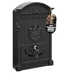 ZENO Letter Box Wall Mounted | Postbox | Large Traditional Post Box Mailbox | Post Letter Box for Home | Vintage Classic Mail Box with 2 Keys | Easy to Install | Keep Your Mail Safe (Black)