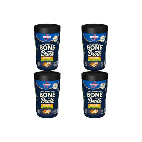 Swanson Sipping Bone Broth, Chicken Bone Broth with Ginger & Turmeric, 10.75 Ounce Sipping Cup (Pack of 4)
