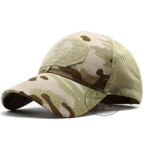 WULIAN Punisher Skull Multicam Operator Cap Men Mesh Summer Fitted Tactical Cap Special Force Sniper Swat Hat Place Patch Od,Skull Camo Sandy