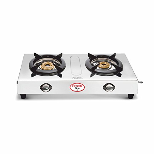 Preethi Fino Stainless Steel Manual 2-Burner Gas Stove | Jointless Body | Removable Drip Tray | Heavy Brass Burner| Ergonomic...