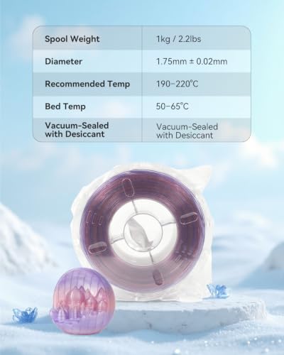 Image of VOXELAB PLA Crystal Rainbow Filament 1.75mm, Pink Dolphin Color, Alternating Transparent Purple & Bright Pink Every 18-20M, Shimmer Gradient 3D Printer Material with Glitter