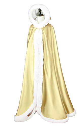 Wedding Cape Hooded Cloak For Bride Winter Reversible With Fur Trim Free Hand Muff Full Length 55'' Champagne #TOP1