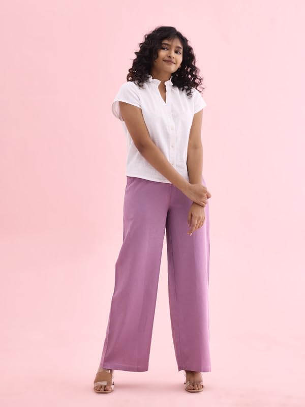 Image of GO COLORS Soft Viscose & Linen Blend Linen Palazzo Full Length for Women| Breathable, Mid Rise