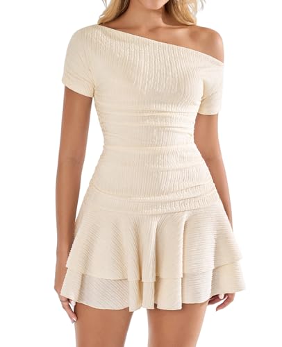 XinFSh Women's Summer Off The Shoulder Mini Dress Sexy Ruffle