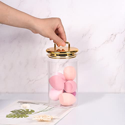 24 Oz Medium Acrylic Storage Apothecary Jar With Gold Airtight Lid | Bathroom Vanity Organizer Containers | Perfect Decorative Canisters For Shells, Bath Salt, Grains, Cotton Ball, Flossers #TOP4