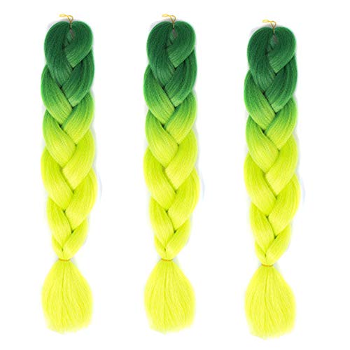 Feibin 30色 ウィッグ エクステンション 3本セット ブレイズ 編み込み グラデーション 三つ編み ヘアアクセサリー 盛りアップ つけウィッグ かつら 毛束 ウィッグ つけ毛 ヘアアクササリー ヒップ ホップ レゲエ ダンス ヘアアレンジ(38#グリーン)
