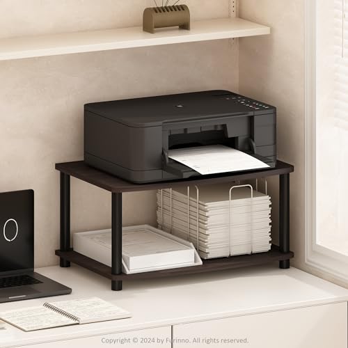 Image of Furinno Turn-N-Tube 2-Tier Printer Table with Storage, Under Desk Printer Stand, Toolless Assembly, for CPU, Work Supplies, Home Office, Dark Walnut
