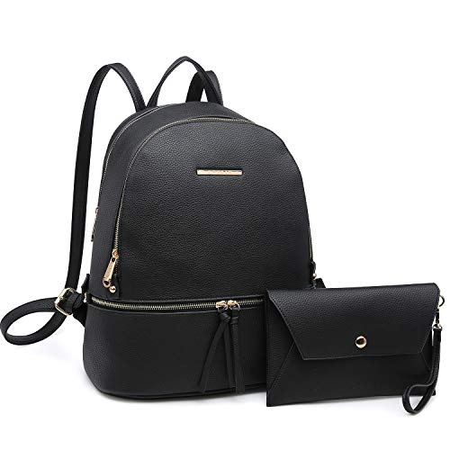 Dasein Women Large Backpack Purse Casual Travel School Daypack with Matching wristlet (Black)