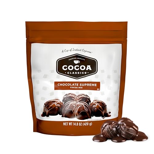 Cocoa Classics Chocolate Supreme - Mezcla de cacao hecha con leche sin grasa, solo tienes que añadir agua caliente, sin gluten y Kosher, apta para leche, bolsa de 420 ml (paquete de 1)