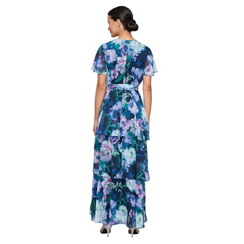 Image of S.L. Fashions Women's Short Sleeve Tiered Skirt Long Maxi Dress with Surplice Neckline, Wedding (Petite and Regular Sizes)
