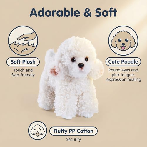 CU-MATE Pudel-Plüschwelpe, realistischer Hund, Stofftier, Spielzeug, bezaubernd, umarmendes Schlafkissen für Kinder und Freunde