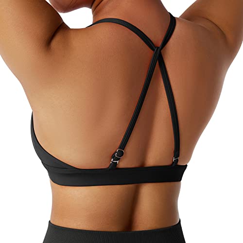 Ruuhee Women Workout Sports Bra Backless Criss Cross Halter Padded Low Impact Yoga Crop Bras(Medium,Black-4) #TOP3