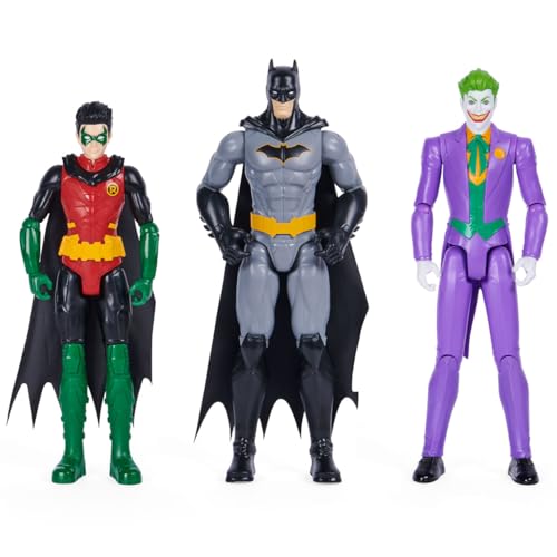 DC Comics Batman 30cm Figuren-Set aus Batman (Rebirth), Robin und Joker, inkl. Stoffumhang, original Comic-Design