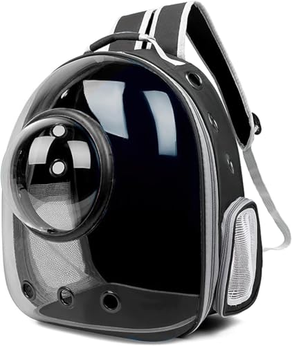 Mochila para Gatos, Mochila para Gatos Al Aire Libre, Mochila Impermeable Transparente para Perros, Mochila para Mascotas con Cápsula De Espacio Ventilado(Negro, Cubierta Transparente)