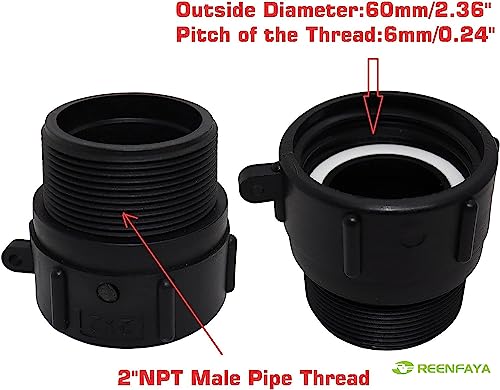 275 330 Gallon IBC Tote Water Tank Adapter with Gasket -2\" Female Buttress Coarse Thread x 2\" Male NPT Pipe Thread,IBC Tote Fittings Tank Valve Adapter -2PCS - Thumbnail 2