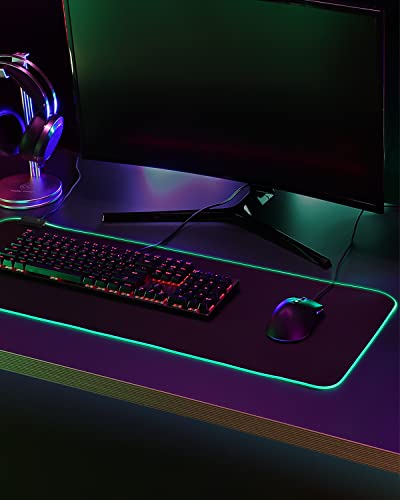 EASEMO Gaming Mouse Pad, XXL Large (800 x 300 x 4 mm) RGB Mouse Mat, 7 LED Colors and 10 Preset Lighting Effects, Waterproof Fabric Surface, and Non-Slip Rubber Base - Image 6