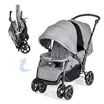 COSTWAY Double Pushchair, Foldable Twin Tandem Stroller with Adjustable Backrest, Push Handle & Footrest, 5 Points Safety Belts, Sunshade & Storage Basket, for from Birth to 15kg (Grey)