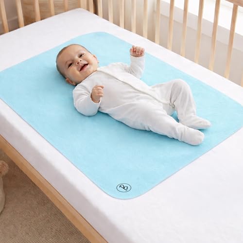 Image of Btag Baby Waterproof, Super Soft Fast Drying Mattress Protector | Extra Absorbent, Anti-Itching Sheet for New Born,Toddler (Size 50x70 cm, Pack of 1, Sky Blue)