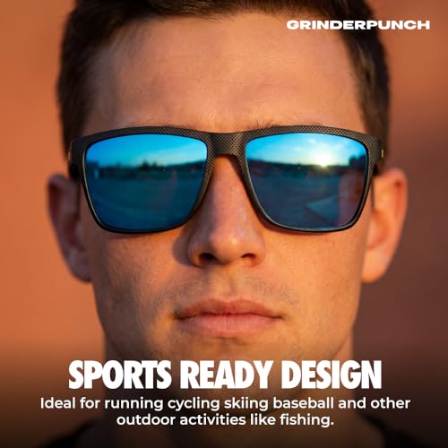Image of grinderPUNCH Polarized Square Sunglasses for Men Black Designer Polarized Sunglasses Trendy Shades Sunglasses For Men UV 400 (2 Pack Black & Blue)