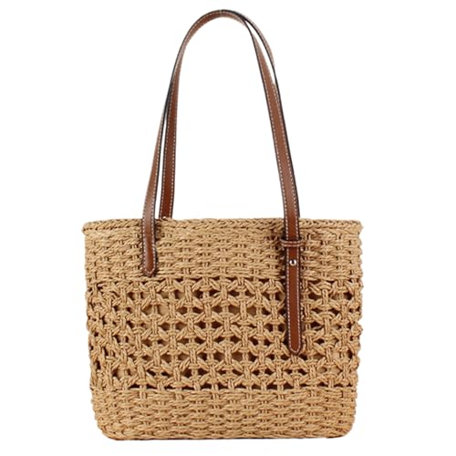 Sac en paille de plage décontracté chic kaki avec bandoulière et finitions soignées