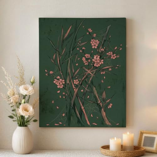 Lienzo de arte floral verde con acabado estético y duradero para un baño elegante