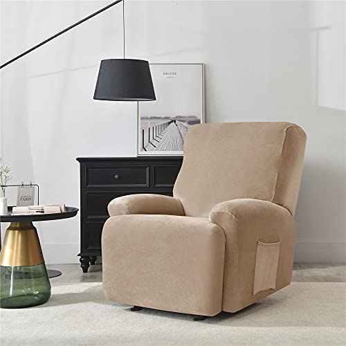 Miniatura 2 de Highdi Funda De Sillón Relax Elástica Para Sillón Reclinable, Funda Reclinable Terciopelo 4 Piezas Con Bolsillos Laterales, Antideslizante Extraíbles Y Lavables Fundas Protector Camello
