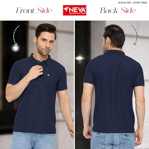 Image of NEVA Men's Regular Fit Half Sleeve Polo Neck T-Shirt with Chest Pocket