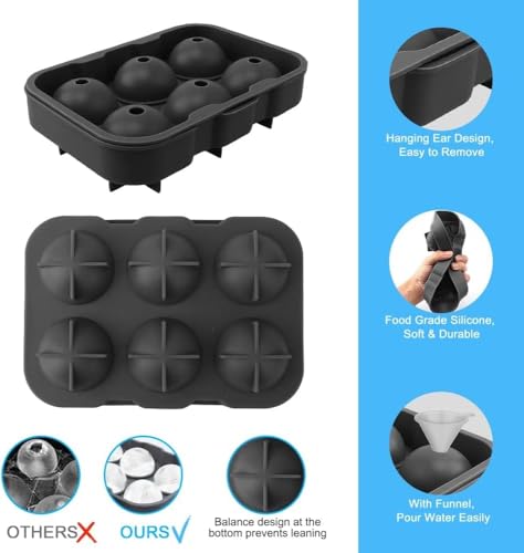Image of CIPLA PLAST Large Ice Cube Molds, Big Round Water Ice Cube Trays for Freezer, Easy to Fill & Release (Round Ball 6 Cube)