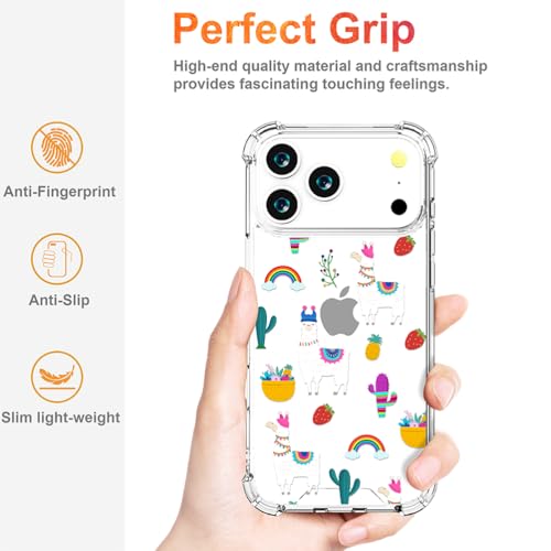 Coque robuste iPhone 17 Pro transparente et antichoc avec design lama mignon - 5