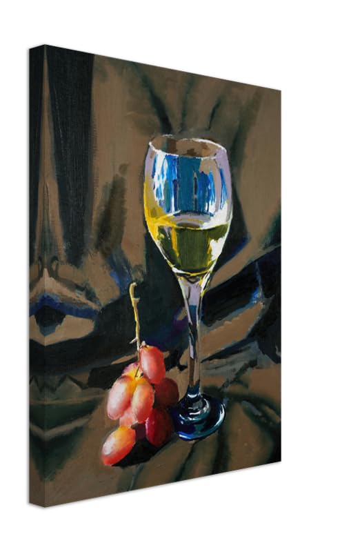 Toile peinte verre à vin et raisin 40X30CM au rendu artistique d'une élégance rare